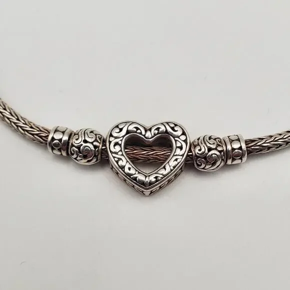 Sterling Silver 925 ATI Heart Toggle Clasp Reversible Bracelet 6 3/4" - Picture 2 of 7